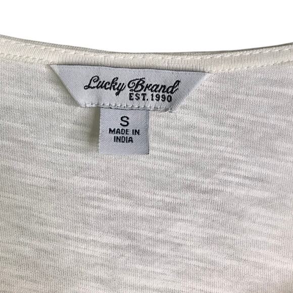 Lucky Brand Top Womens Size Small White Boat Neck Elbow Length Sleeve Lace Front - Picture 2 of 6